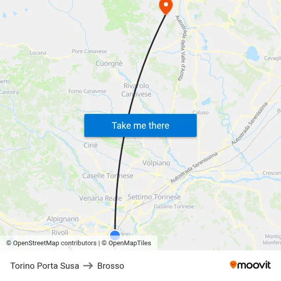 Turin Porta Susa to Brosso map