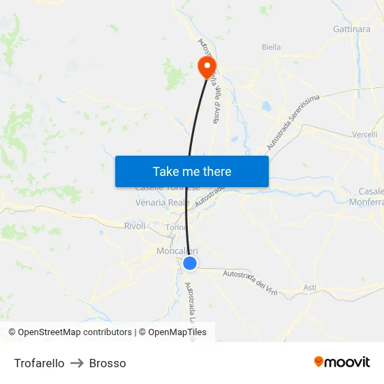 Trofarello to Brosso map