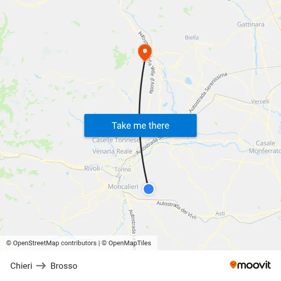 Chieri to Brosso map