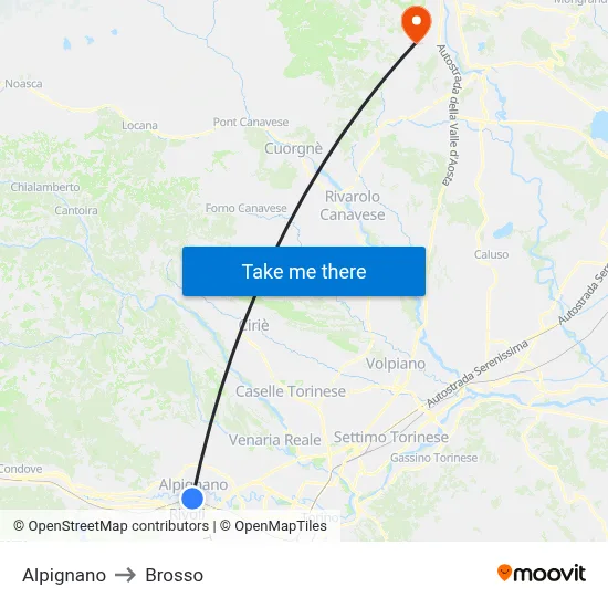 Alpignano to Brosso map