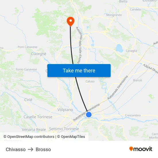 Chivasso to Brosso map