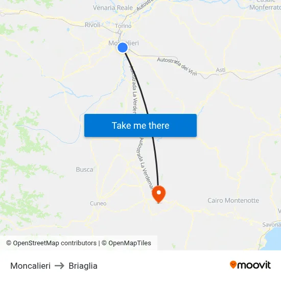 Moncalieri to Briaglia map