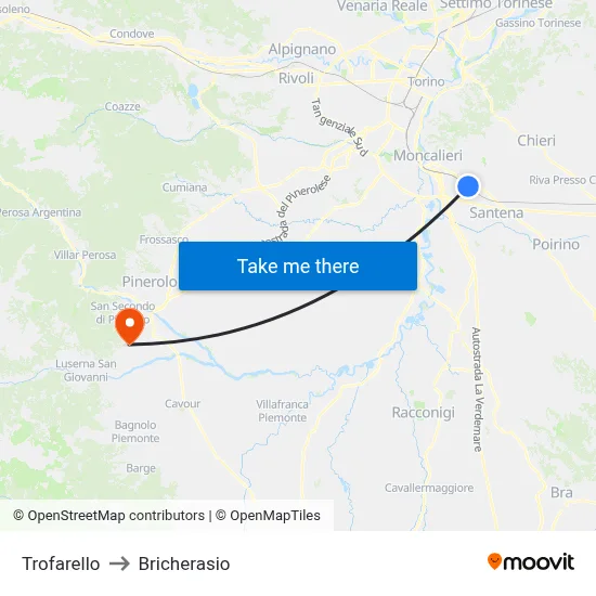 Trofarello to Bricherasio map