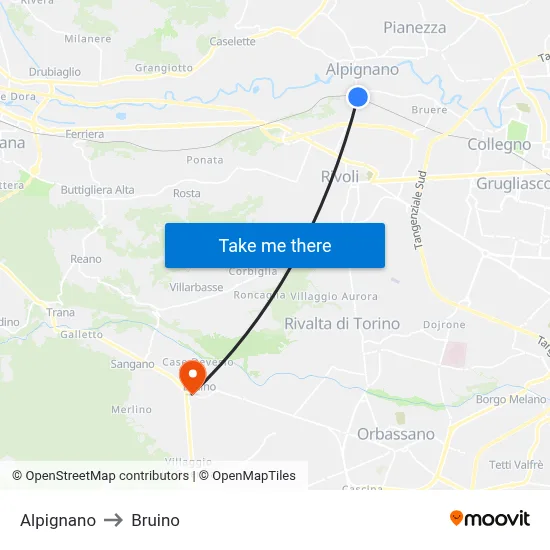 Alpignano to Bruino map