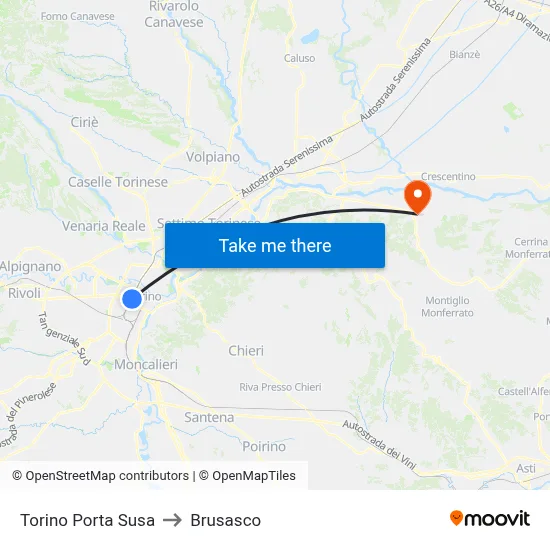 Turin Porta Susa to Brusasco map