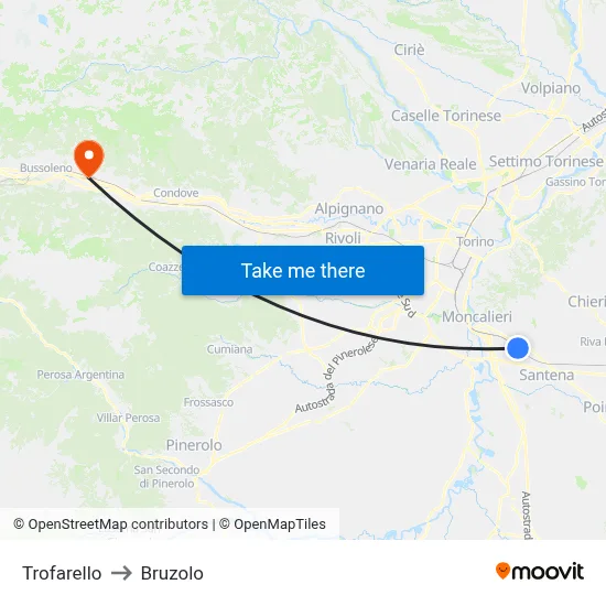 Trofarello to Bruzolo map