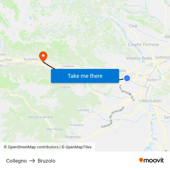 Collegno to Bruzolo map