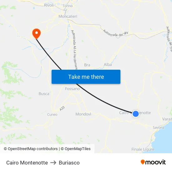 Cairo Montenotte to Buriasco map