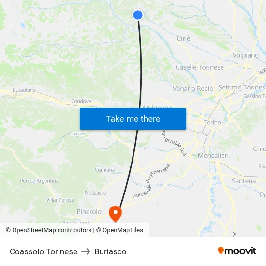 Coassolo Torinese to Buriasco map