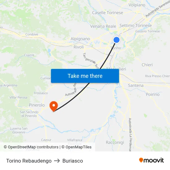 Turin Rebaudengo to Buriasco map