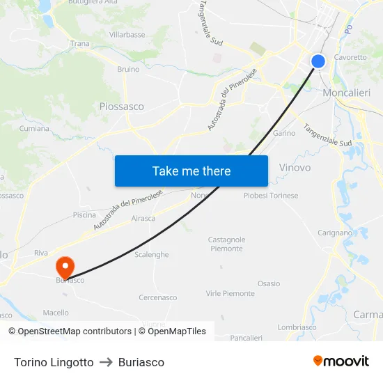 Turin Lingotto to Buriasco map