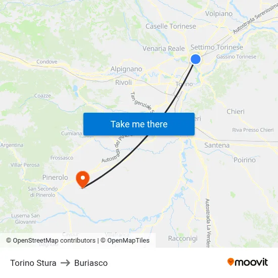 Turin Stura to Buriasco map