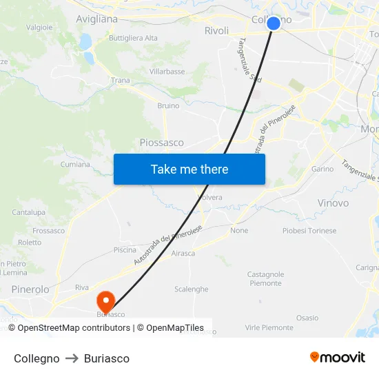 Collegno to Buriasco map