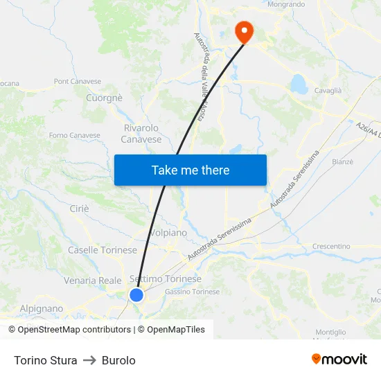 Turin Stura to Burolo map