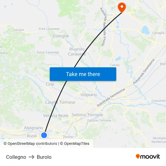 Collegno to Burolo map