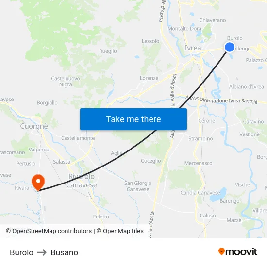 Burolo to Busano map