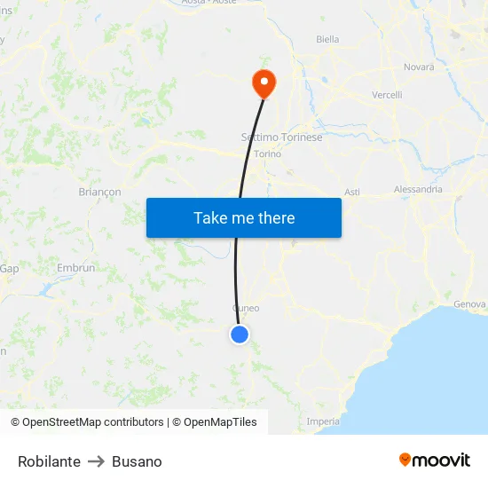 Robilante to Busano map