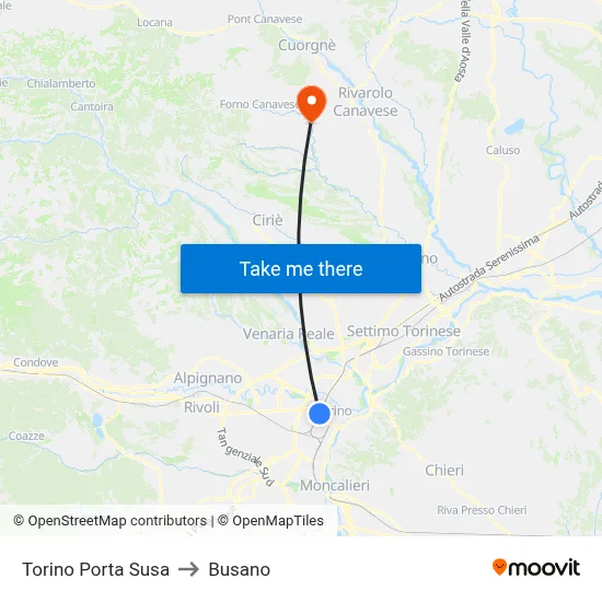 Turin Porta Susa to Busano map