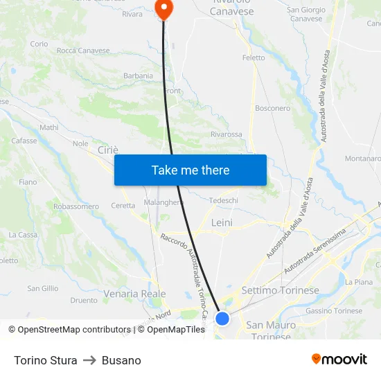 Turin Stura to Busano map