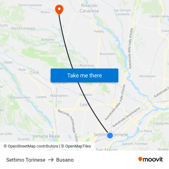 Settimo Torinese to Busano map
