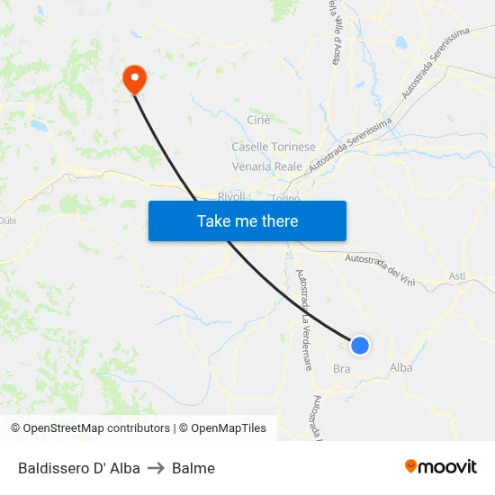 Baldissero d'Alba to Balme map