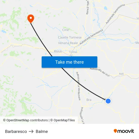 Barbaresco to Balme map