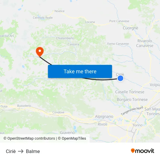 Ciriè to Balme map