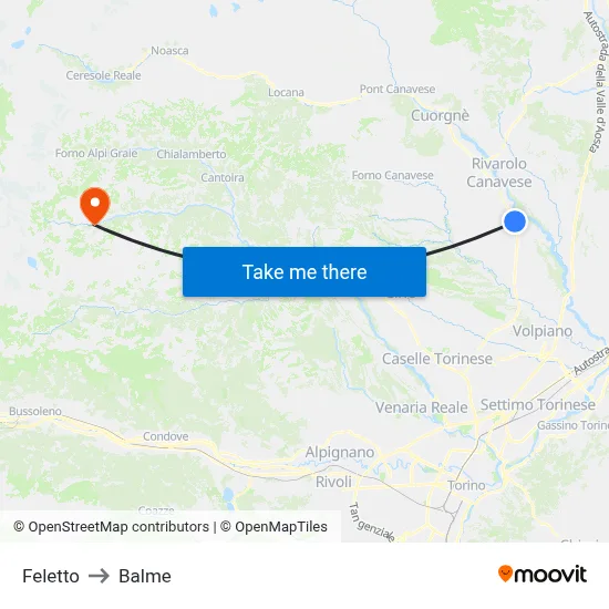 Feletto to Balme map