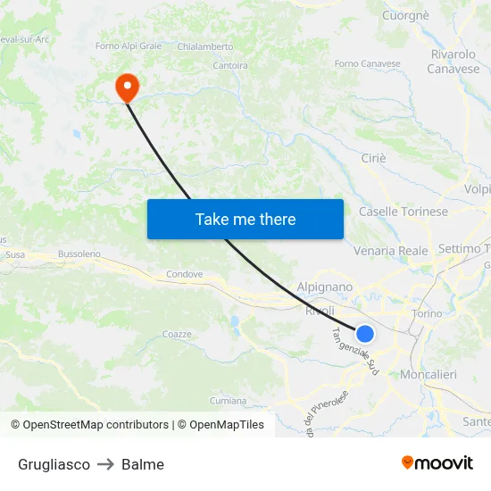 Grugliasco to Balme map