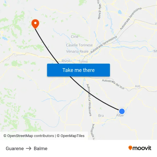 Guarene to Balme map