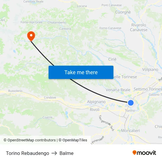 Turin Rebaudengo to Balme map