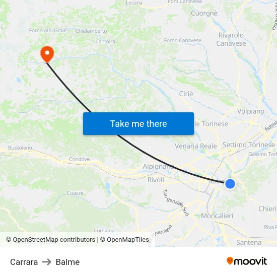 Carrara to Balme map