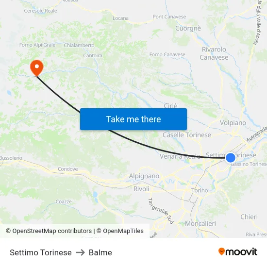 Settimo Torinese to Balme map