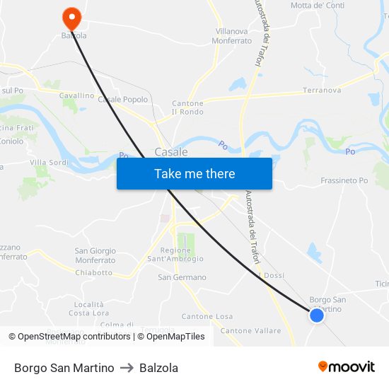 Borgo San Martino to Balzola map