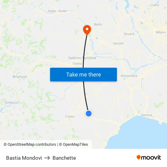 Bastia Mondovì to Banchette map
