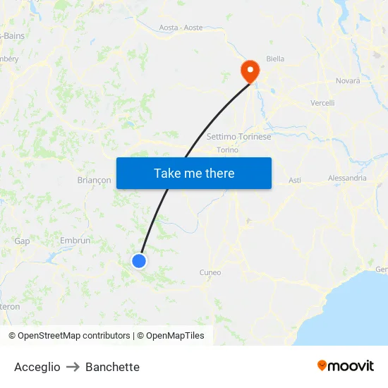 Acceglio to Banchette map