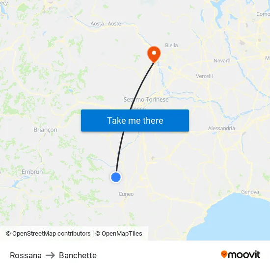 Rossana to Banchette map