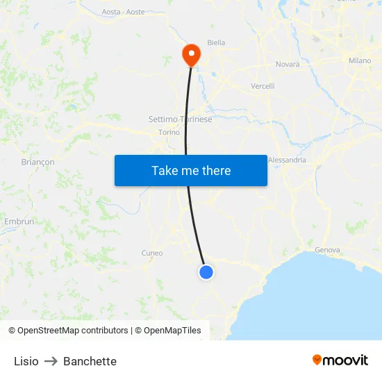 Lisio to Banchette map