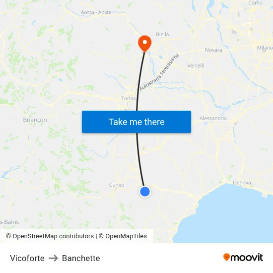 Vicoforte to Small Banks map
