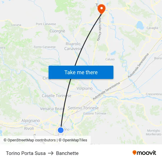 Turin Porta Susa to Small Banks map