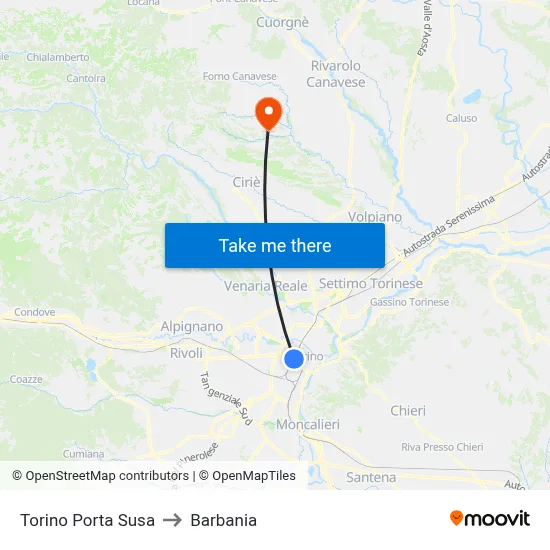 Turin Porta Susa to Barbania map