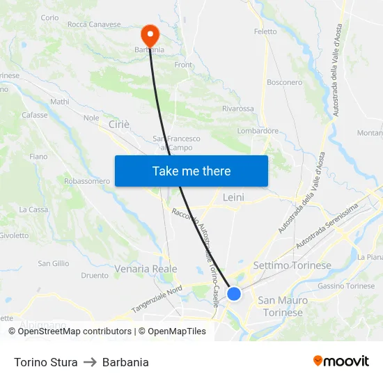 Turin Stura to Barbania map