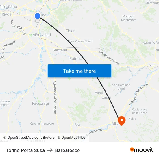 Turin Porta Susa to Barbaresco map