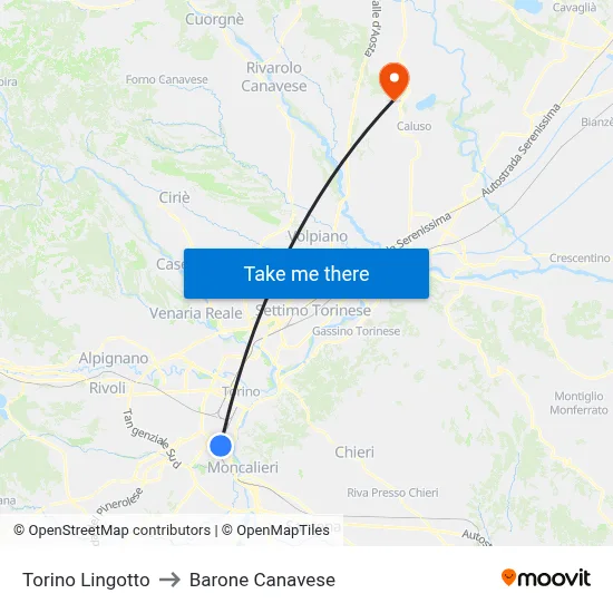 Turin Lingotto to Barone Canavese map