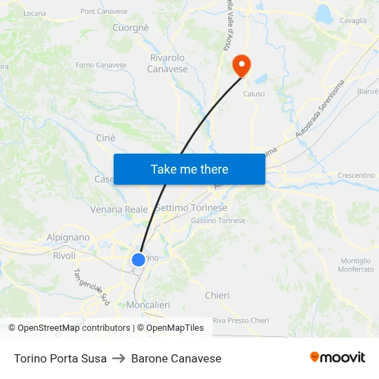 Turin Porta Susa to Barone Canavese map