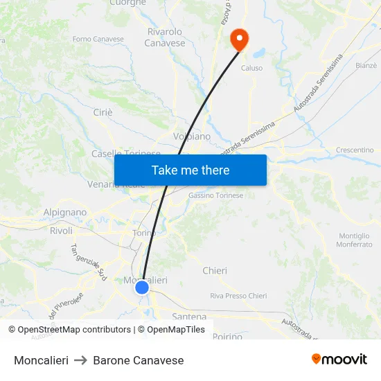 Moncalieri to Barone Canavese map