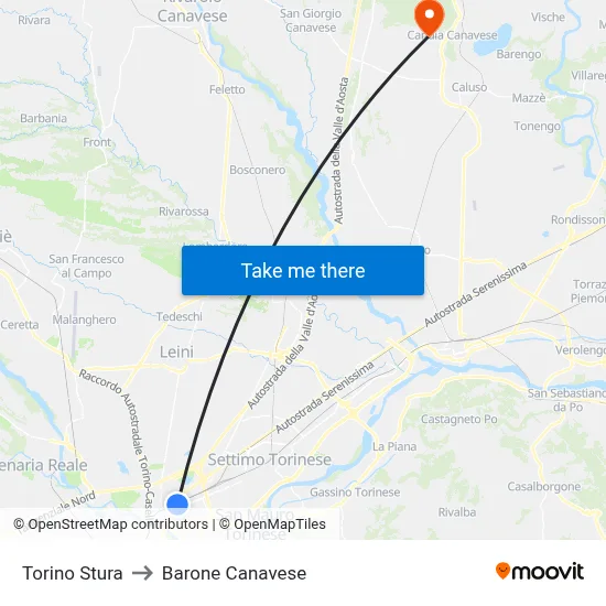 Turin Stura to Barone Canavese map