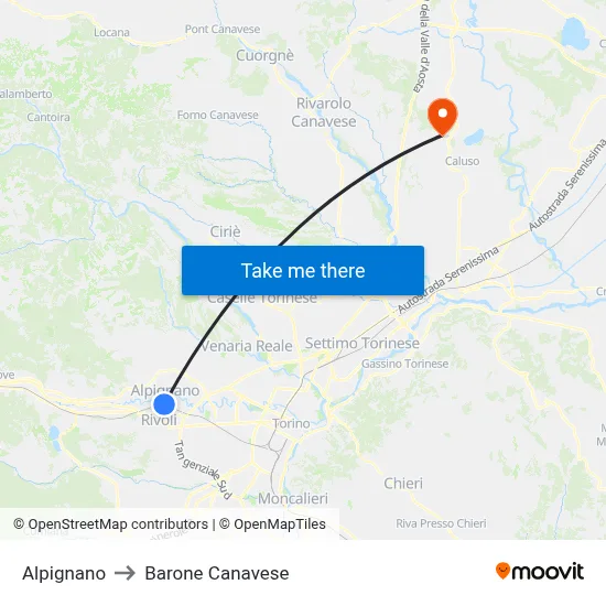 Alpignano to Barone Canavese map