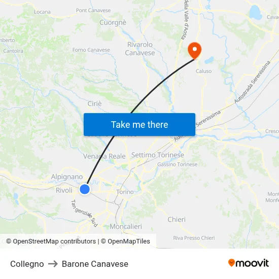 Collegno to Barone Canavese map