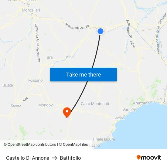 Annone Castle to Battifollo map
